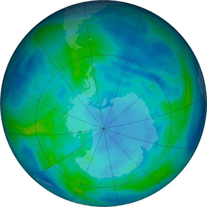 Antarctic ozone map for 16 April 2016